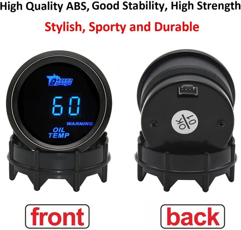 LKRXW Car Oil Temperature Gauge 12V Auto Oil Temp Gauge Meter Celsius 2" 52mm Digital Blue Light Temp Instruments 40to 150 Celsius with Sensor - Image 2